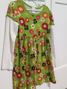 Gymboree Green Floral Layered-Look Long Sleeve Dress